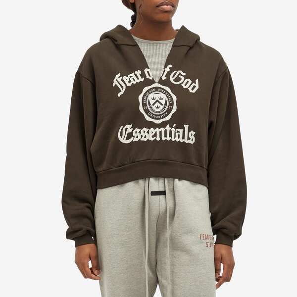フィアオブゴッド レディース アウター パーカー スウェット Vネックロップド フリース Fear of God ESSENTIALS Heavy Fleece Cropped VNeck Hoodie Brown ブラウン