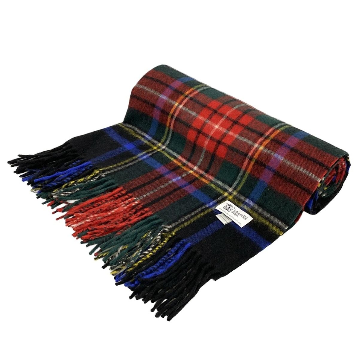 johnstons of elgin ジョンストンズ ストール ショール レッド 黒 マルチ チェック柄 カシミヤ