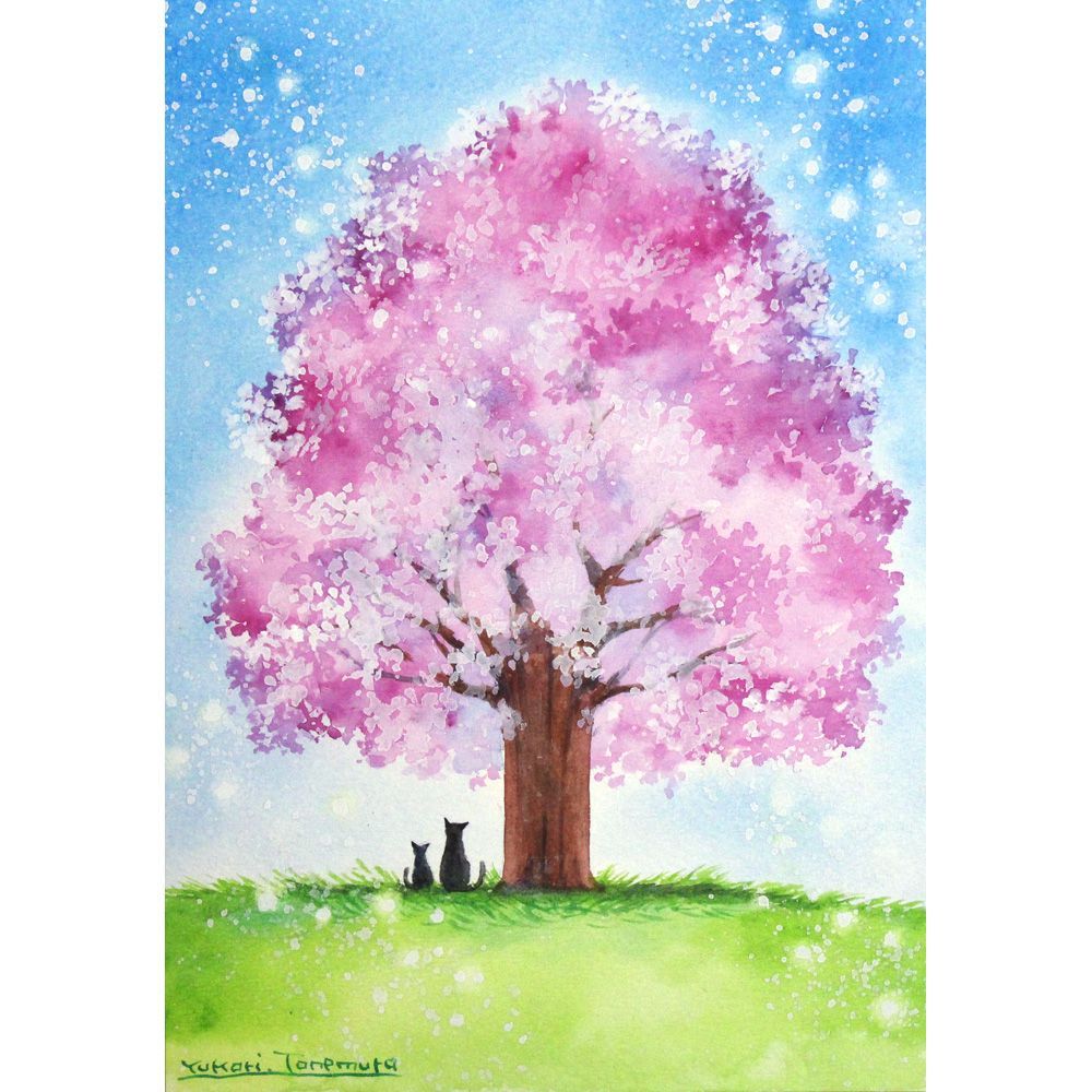 原画）青空の一本桜【SMサイズ／水彩画／#2960】 - メルカリ