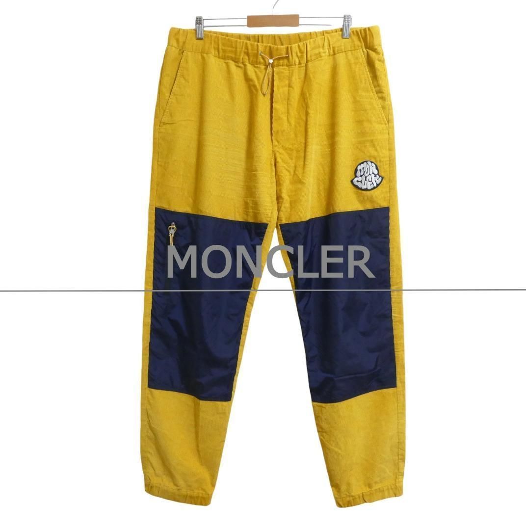 MONCLER モンクレール サイズ52 コーデュロイ 切り替え イージーパンツ ジョガーパンツ ワッペン ロゴ ドローコード 黄 イエロー系 メンズ
