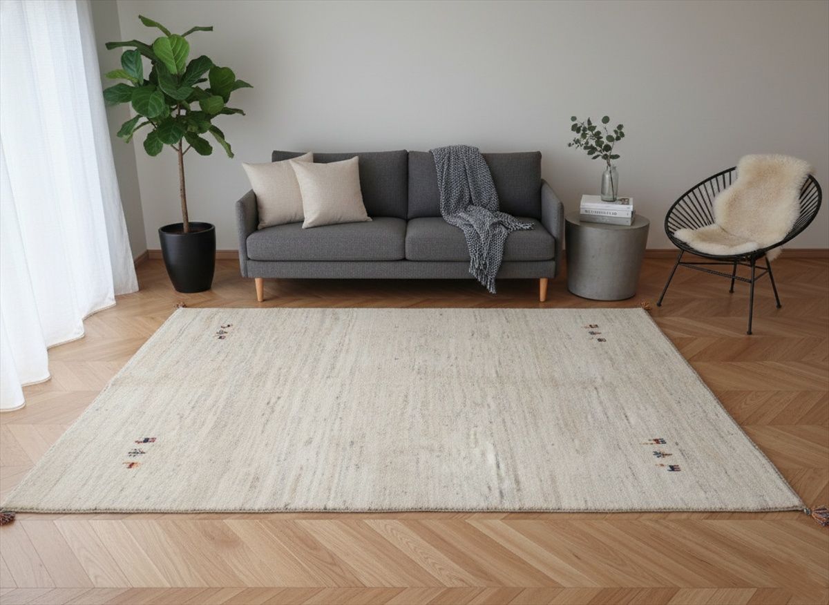 ペルシャ ギャッベ リビング ラグ 205 x 155 cm アイボリー ベージュ シンプル RJ 4491