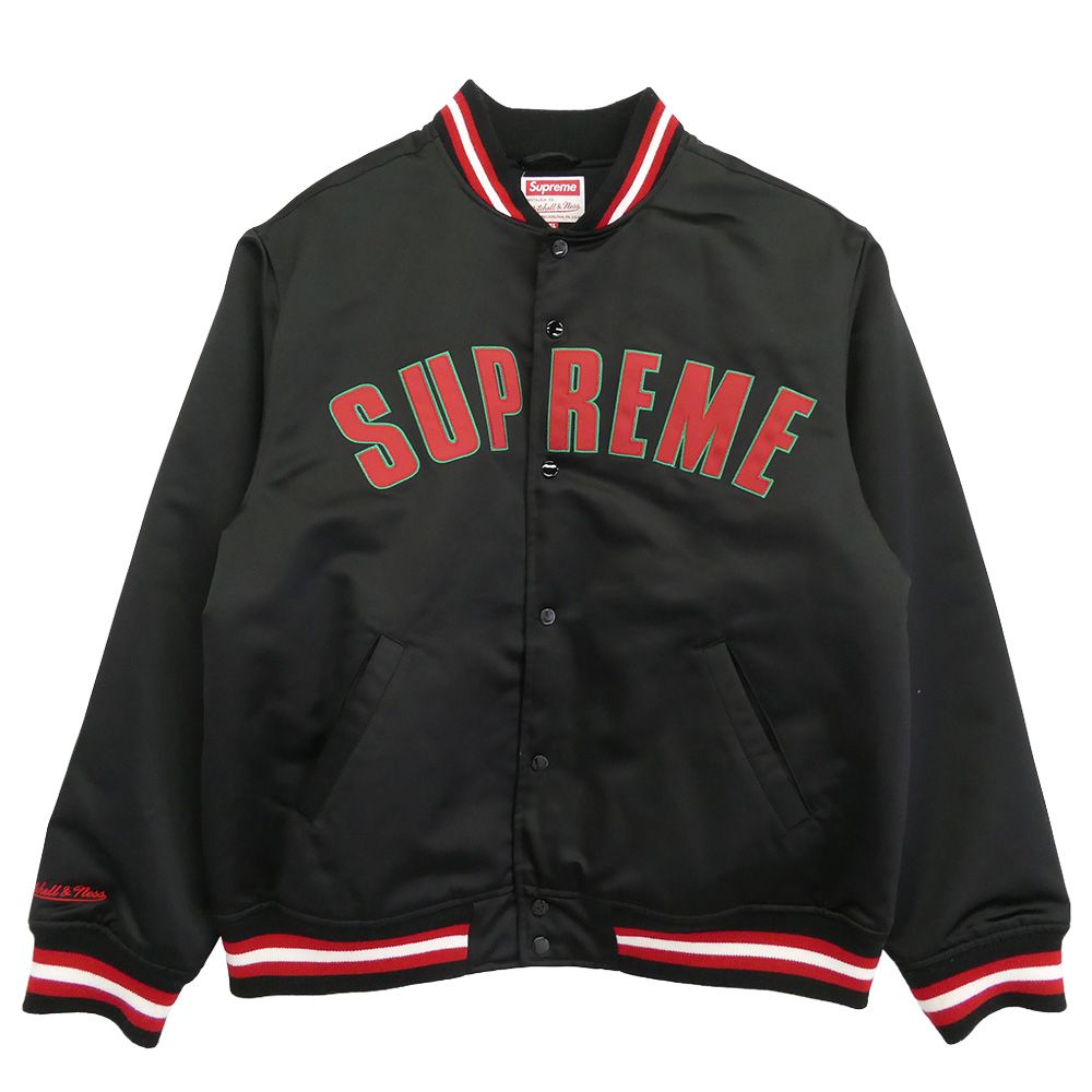 Supreme シュプリーム 21 SS Mitchell Ness ミッチェル ネス Satin Varsity Jacket サテン バーシティ ジャケット スタジャン ブラック系 XL