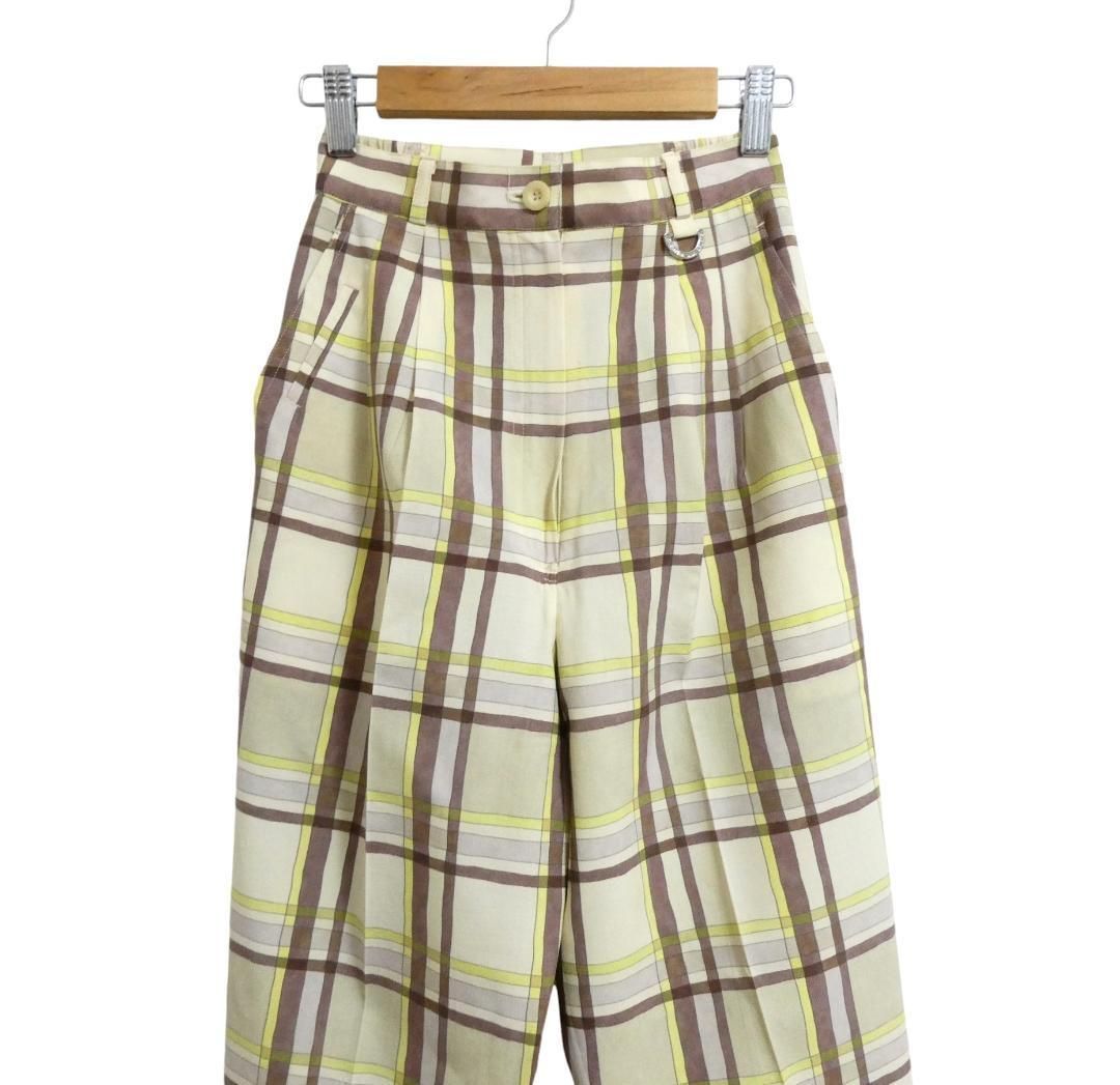 Christian Dior Sports クリスチャンディオール スポーツ サイズS イージーパンツ スラックス マドラスチェック柄 ウエストゴム タック センタープレス テーパード ウール マルチカラー ベージュ系 レディース