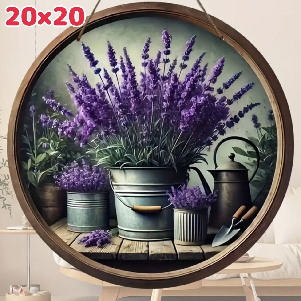 20×20】ラベンダー ラウンドアートボード♡ 北欧インテリア 壁掛け