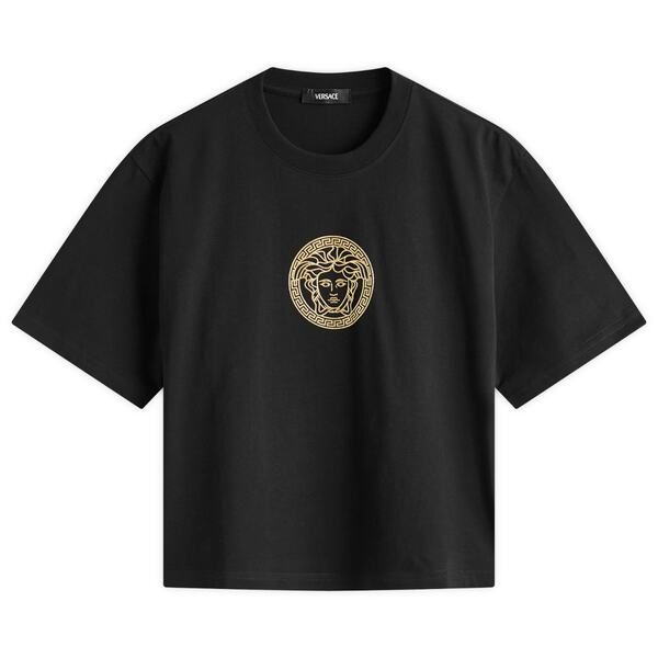 ヴェルサーチ レディース トップス Tシャツ ロゴ Versace Logo Crop TShirt Black G ブラック