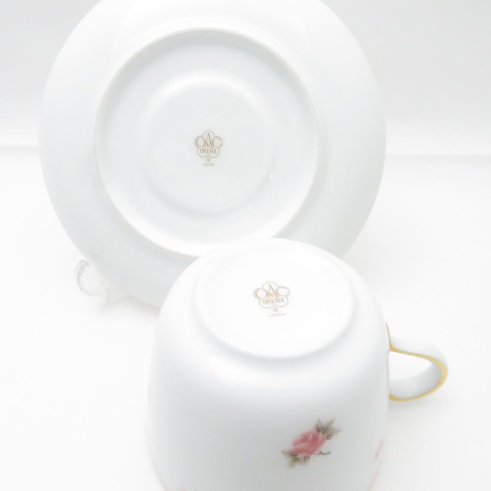 美品 OKURA 大倉陶園 小花 モーニングカップ＆ソーサー 2客 ペア 