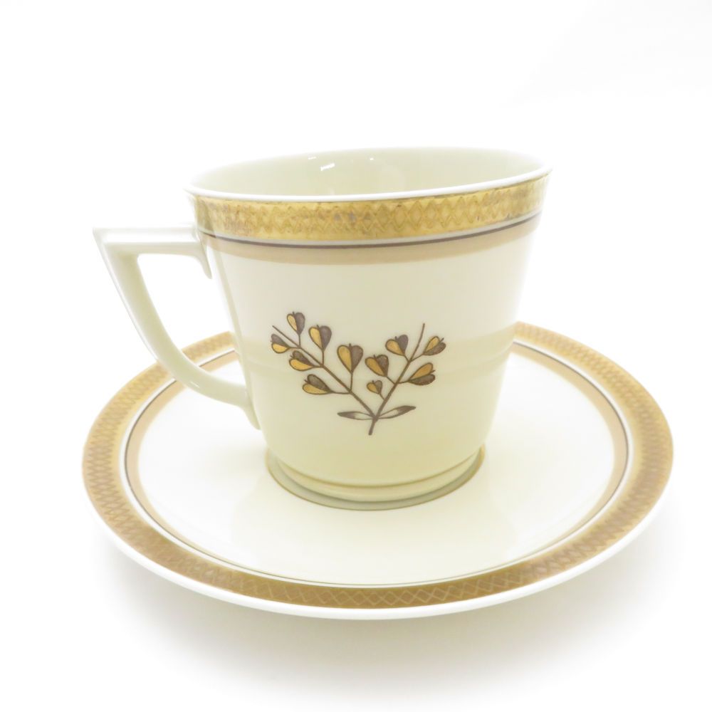 美品   ロイヤルコペンハーゲン ゴールデンクローバー カップ＆ソーサー 中皿 2点 トリオ デザートプレート パン ケーキ SU8446F 美品 ロイヤルコペンハーゲン ゴールデンクローバー カップ＆ソーサー