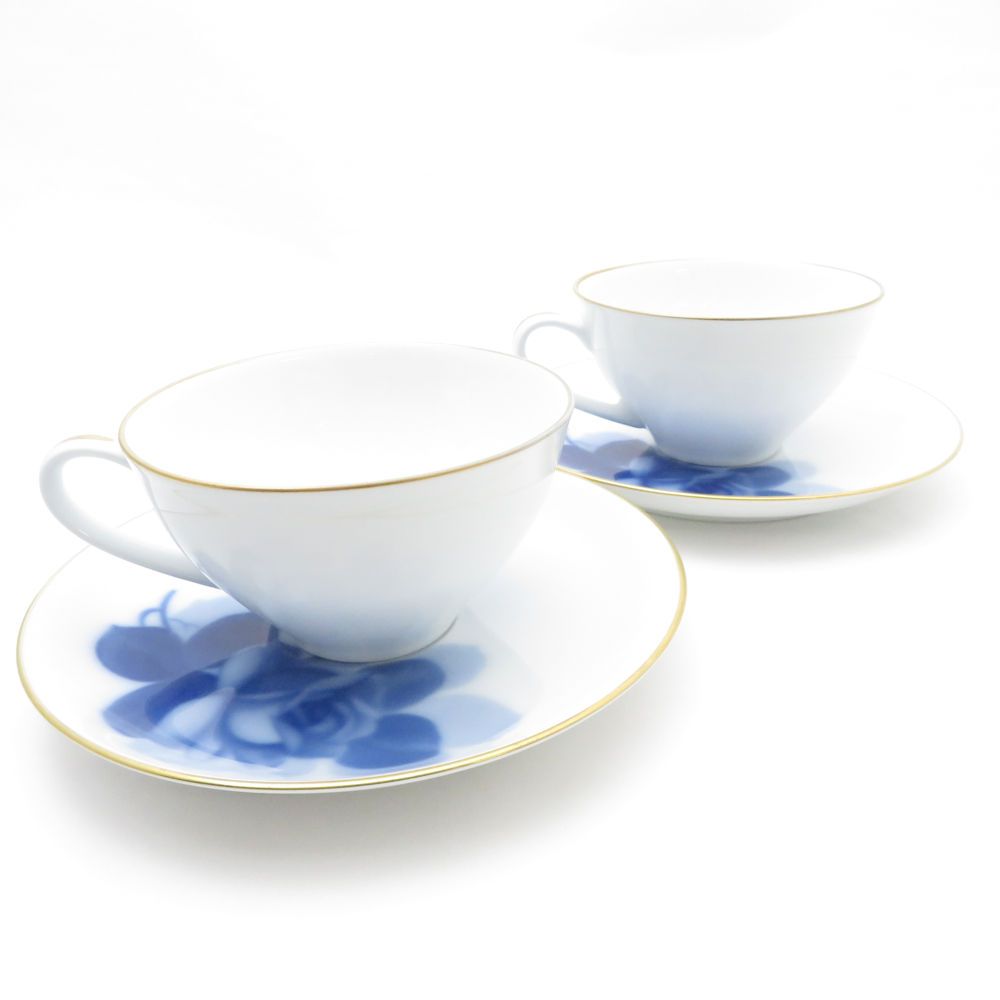 美品 OKURA 大倉陶園 ブルーローズ ティーカップ＆ソーサー 2客 ペア