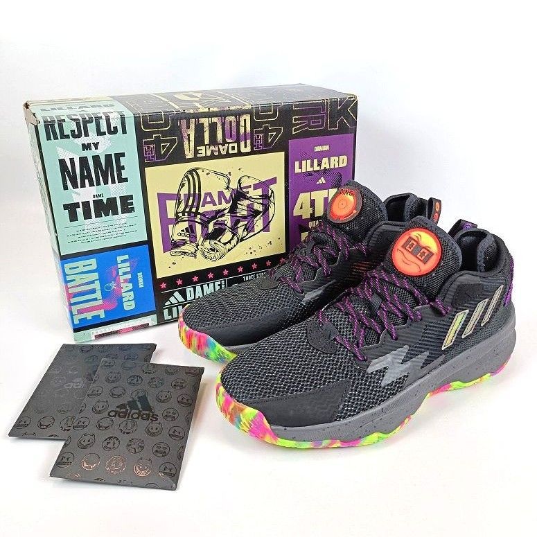 ♥ adidas アディダス バスケットボールシューズ 27 0 cm DAME 8 GW 4336 ブラック 黒 絵文字パッチ付き 箱あり アウトソールカラフル メンズ