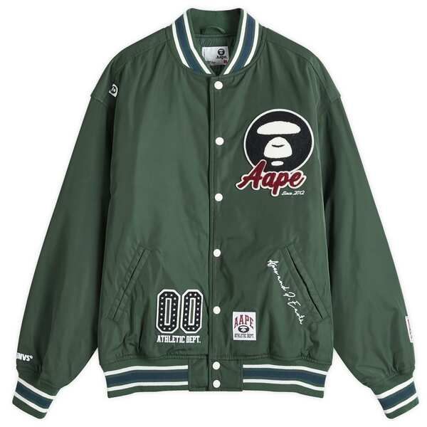 ベイシング エイプ メンズ アウター ジャケット ブルゾン AAPE by A Bathing Ape Ice Hockey Varsity Jacket Dark Green グリーン