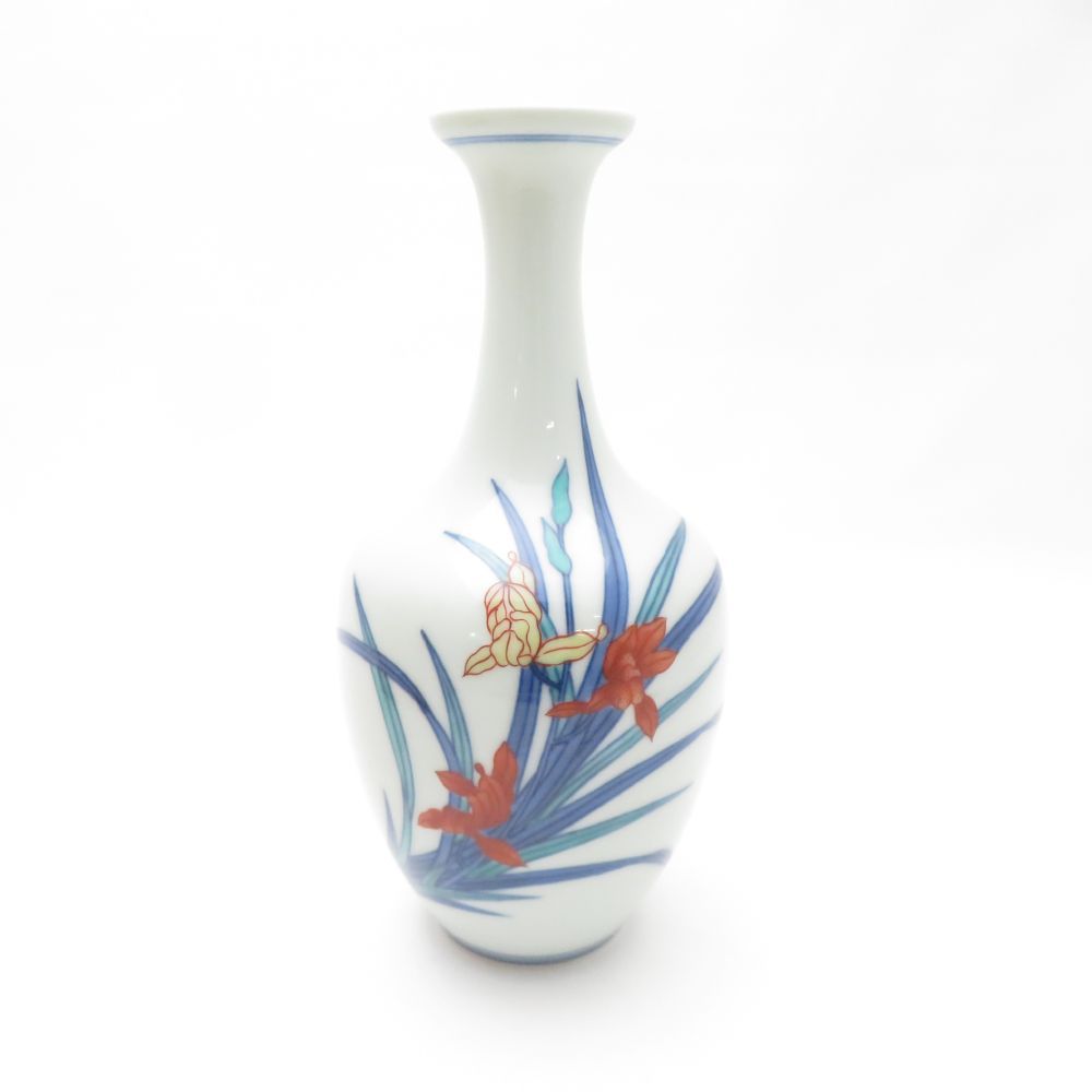 美品 今泉今右衛門 13代今泉今右衛門 錦蘭絵 花瓶 花びん ベース