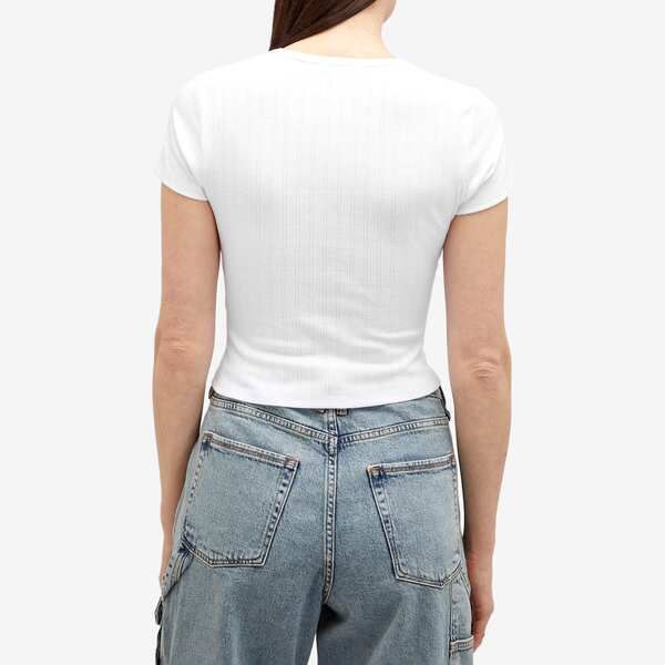  グッドアメリカン レディース トップス Tシャツ コットン Good American Cotton Pointelle Baby Tee White ホワイト Tシャツ ウェア