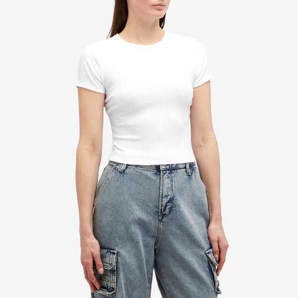 グッドアメリカン レディース トップス Tシャツ コットン Good American Cotton Pointelle Baby Tee White ホワイト