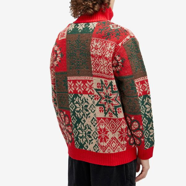  ビームス プラス メンズ アウター カーディガン パッチワーク Beams Plus Jacquard Patchwork Zip Cardigan Red レッド その他 研磨機