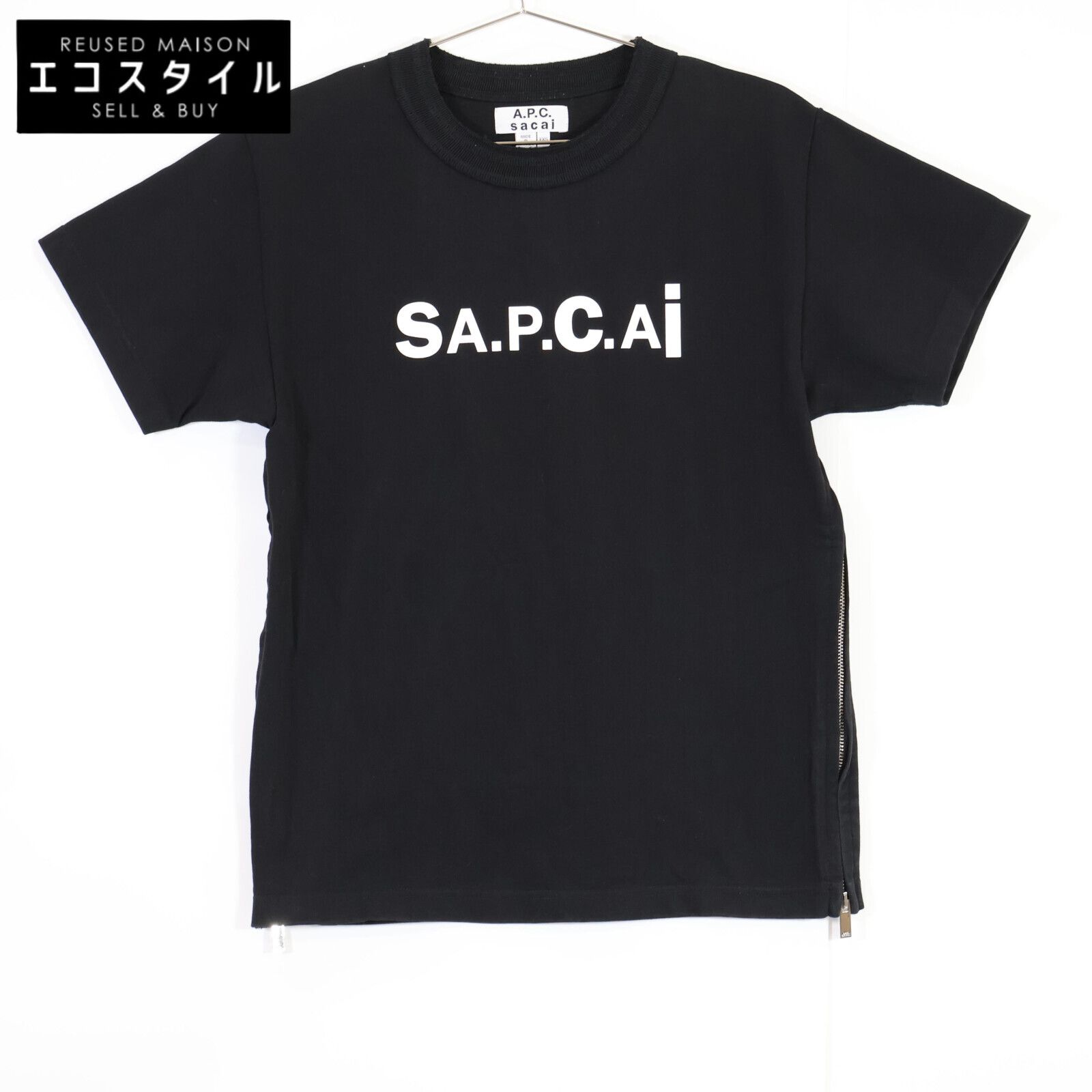 A P C アーペーセー ｘSACAIサカイ 21年製 21 E 2 COEQW M 26978 サイドジップ ロゴ スウェットTシャツ XXS