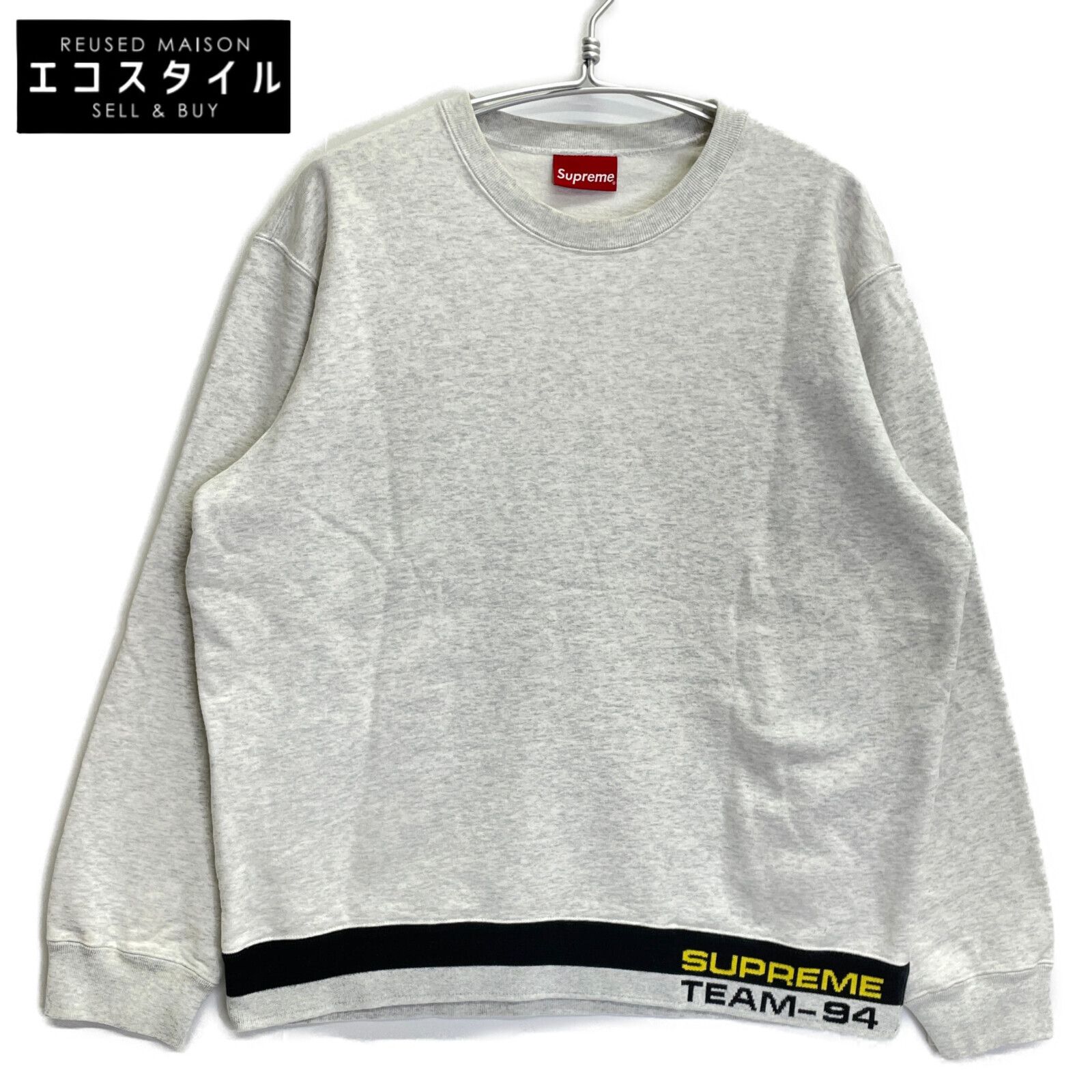 Supreme シュプリーム ｸﾞﾚｰ ﾘﾌﾞ ｽﾄﾗｲﾌﾟ ｸﾙｰﾈｯｸ ｽｳｪｯﾄ L