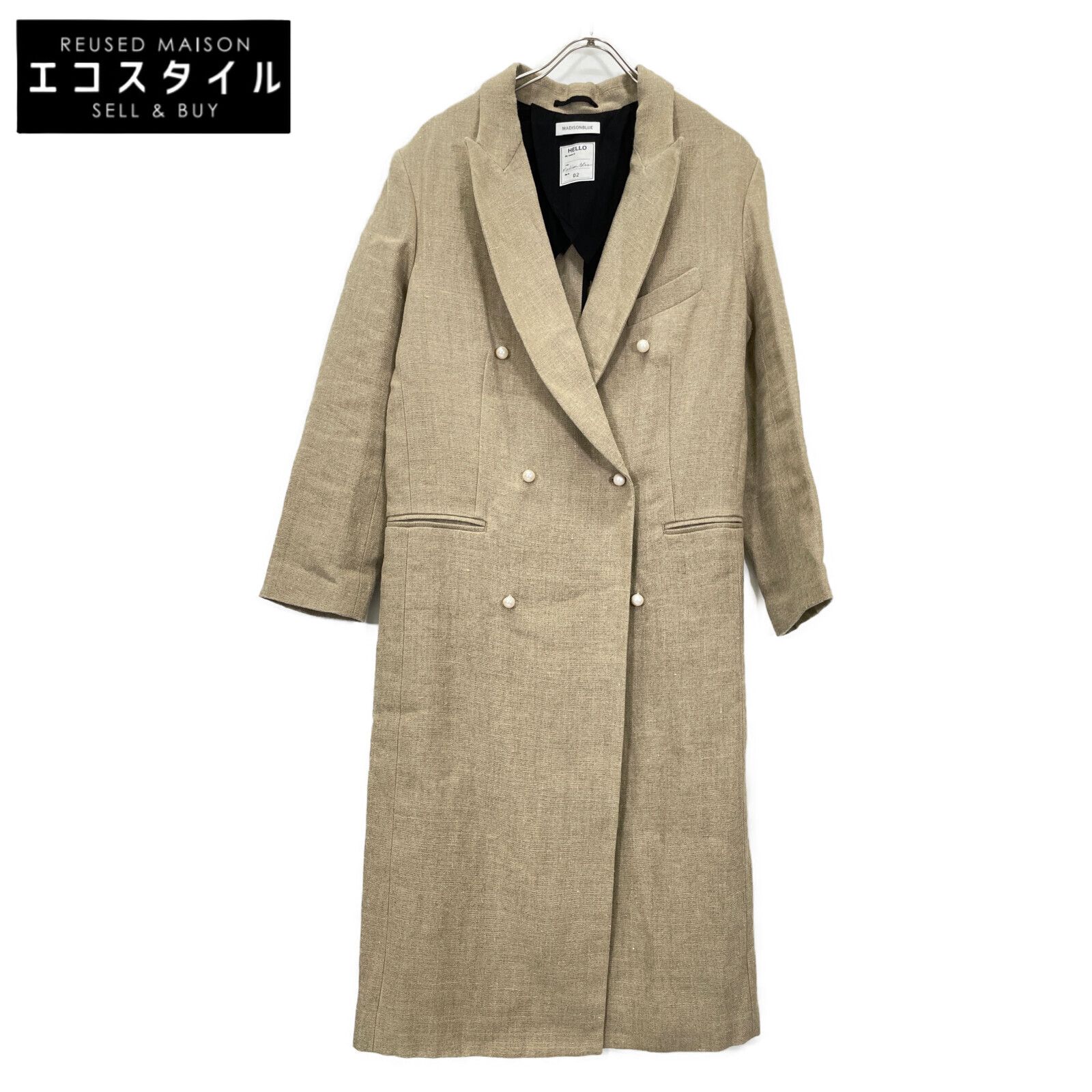 MADISON BLUE マディソンブルー ベージュ MB 171 2004 パールボタン リネンダブルチェスターロングコート O 2