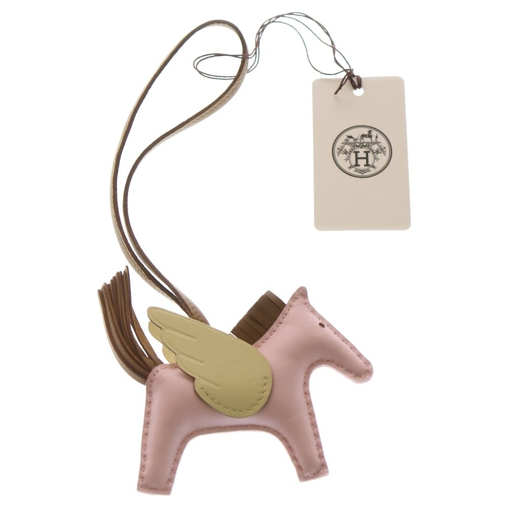 HERMES エルメス ペガサスチャームPM バッグチャーム ローズダーリン クラフト ジョニューミルトン ピンク ブラウン パステルイエロー アニョーミロ W刻印