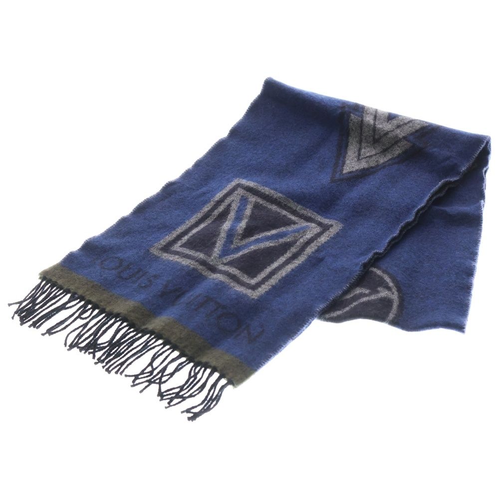 LOUIS VUITTON ルイヴィトン エシャルプ LV スティッカー カシミヤ混 ウール マフラー ストール ブルー M 70039 AB 0135