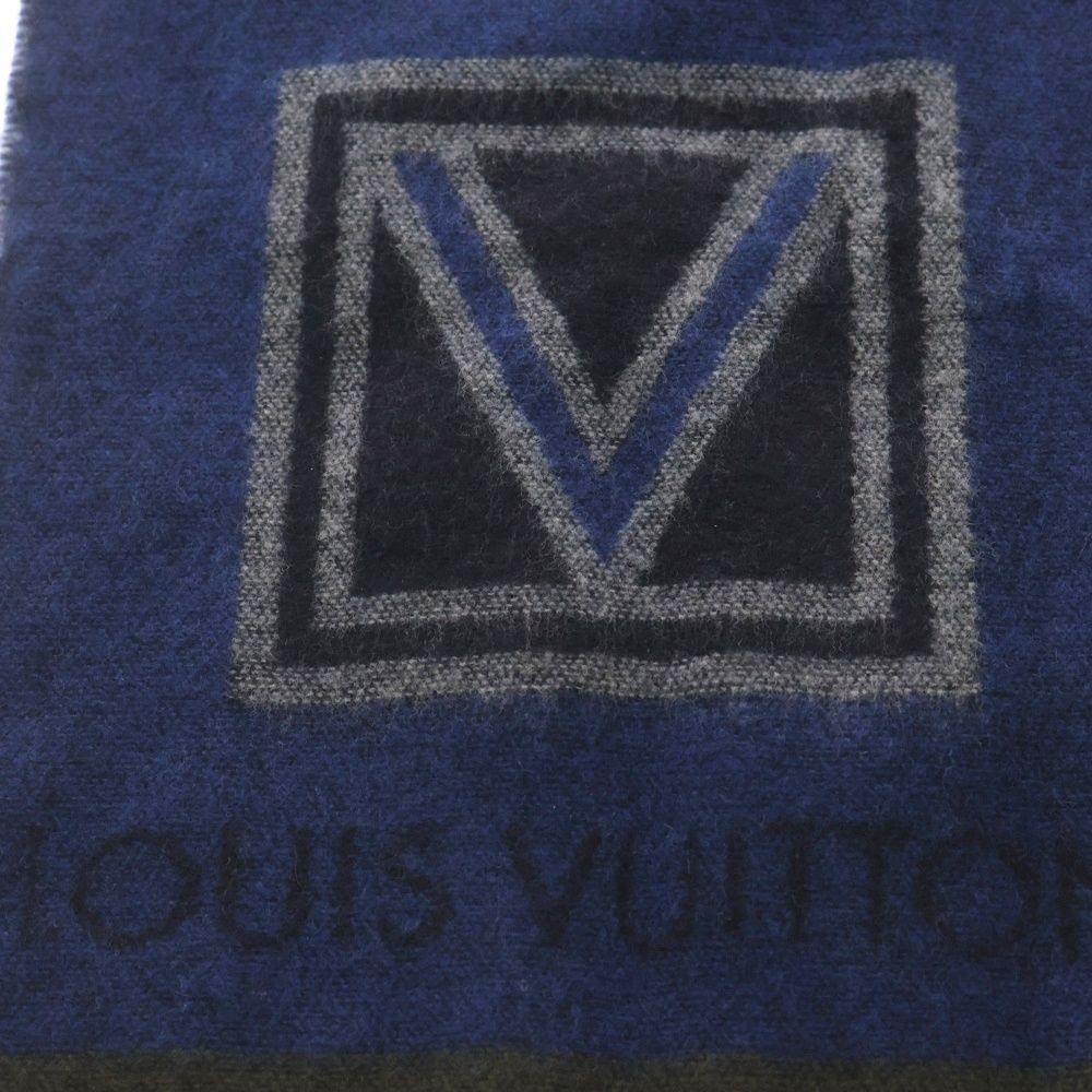 LOUIS VUITTON ルイヴィトン エシャルプ LV スティッカー カシミヤ混 ウール マフラー ストール ブルー M 70039 AB 0135