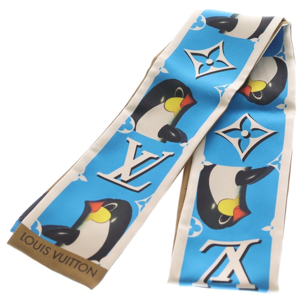 LOUIS VUITTON ルイヴィトン バンドー アニモグラム ペンギン スカーフ ブルー シルク M 90758
