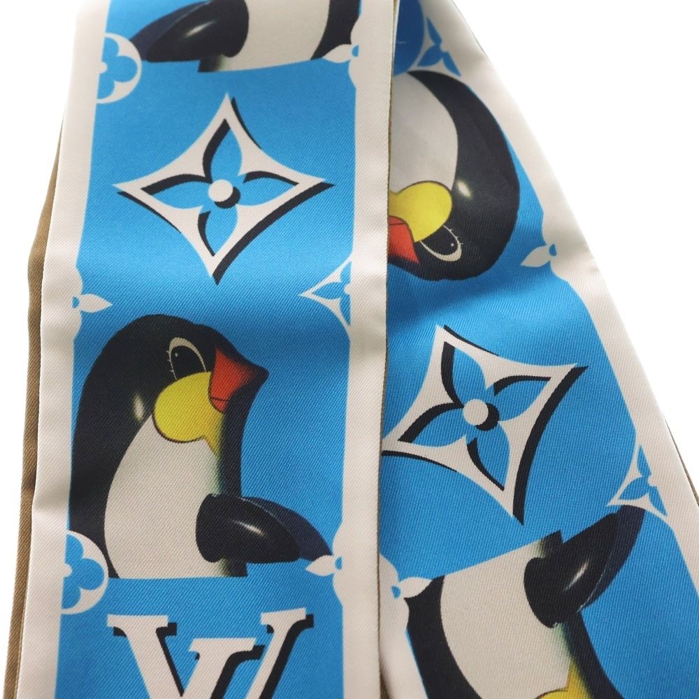 LOUIS VUITTON ルイヴィトン バンドー アニモグラム ペンギン スカーフ ブルー シルク M 90758