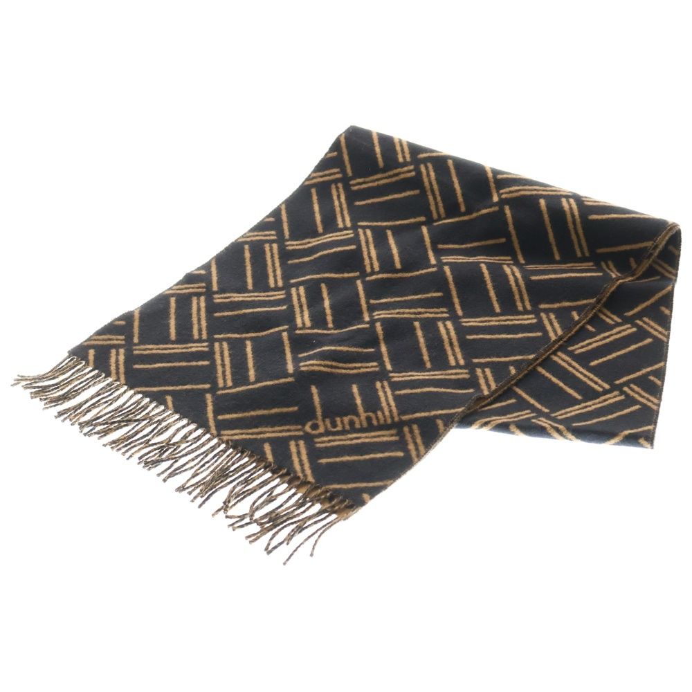 dunhill (ダンヒル) 総柄ジャガード カシミヤ×ウール フリンジマフラー