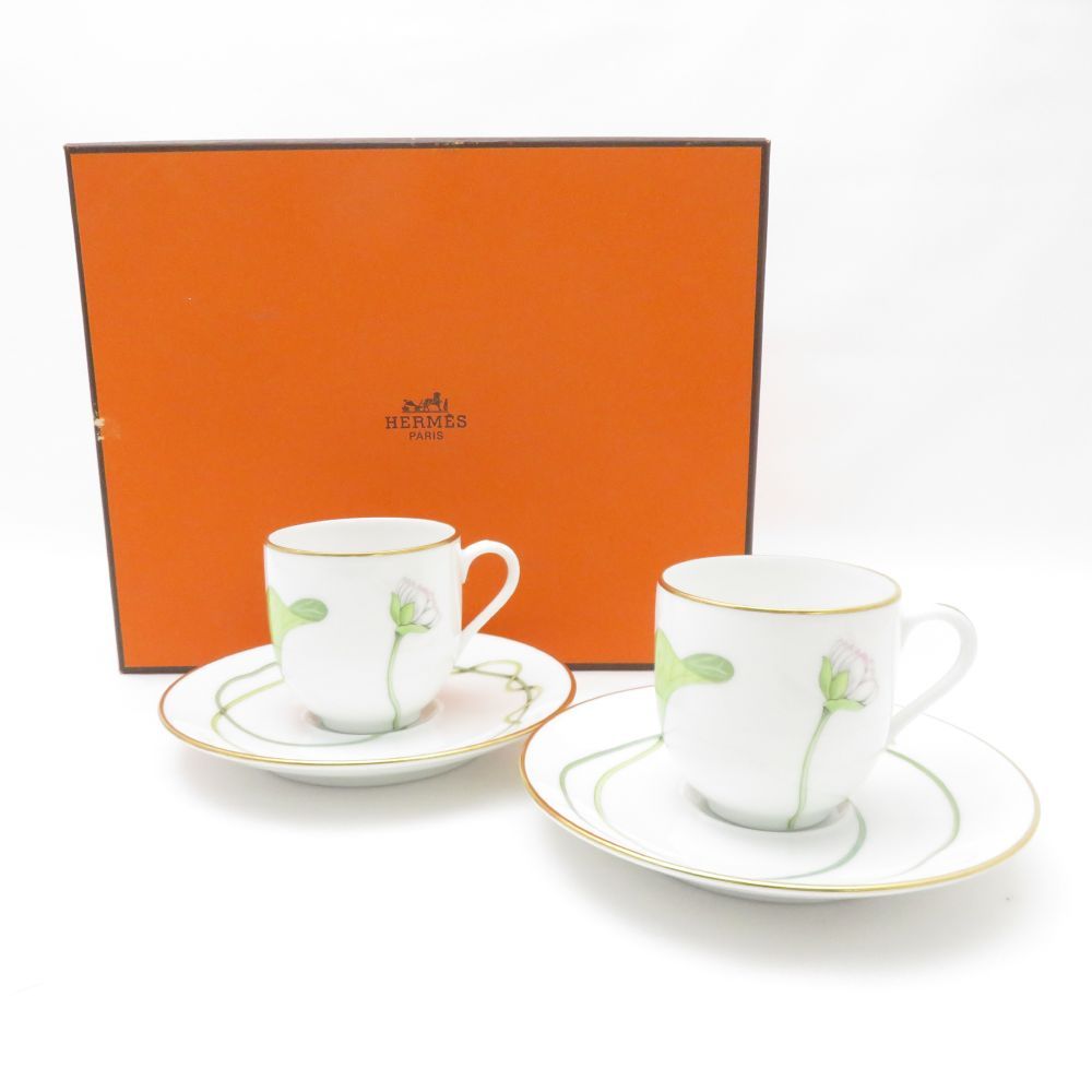 HERMES エルメス Nil ナイルの庭 デミタスカップ＆ソーサー 2客 ペア コーヒー 金彩 テーブルウェア
