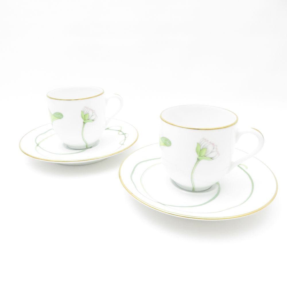 HERMES エルメス Nil ナイルの庭 デミタスカップ＆ソーサー 2客 ペア コーヒー 金彩 テーブルウェア