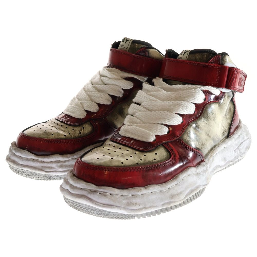 MAISON メゾンミハラヤスヒロ WAYNE OG Sole Brush Off Leather ウェイン ヴィンテージ加工 ミドルカットスニーカー ホワイト レッド