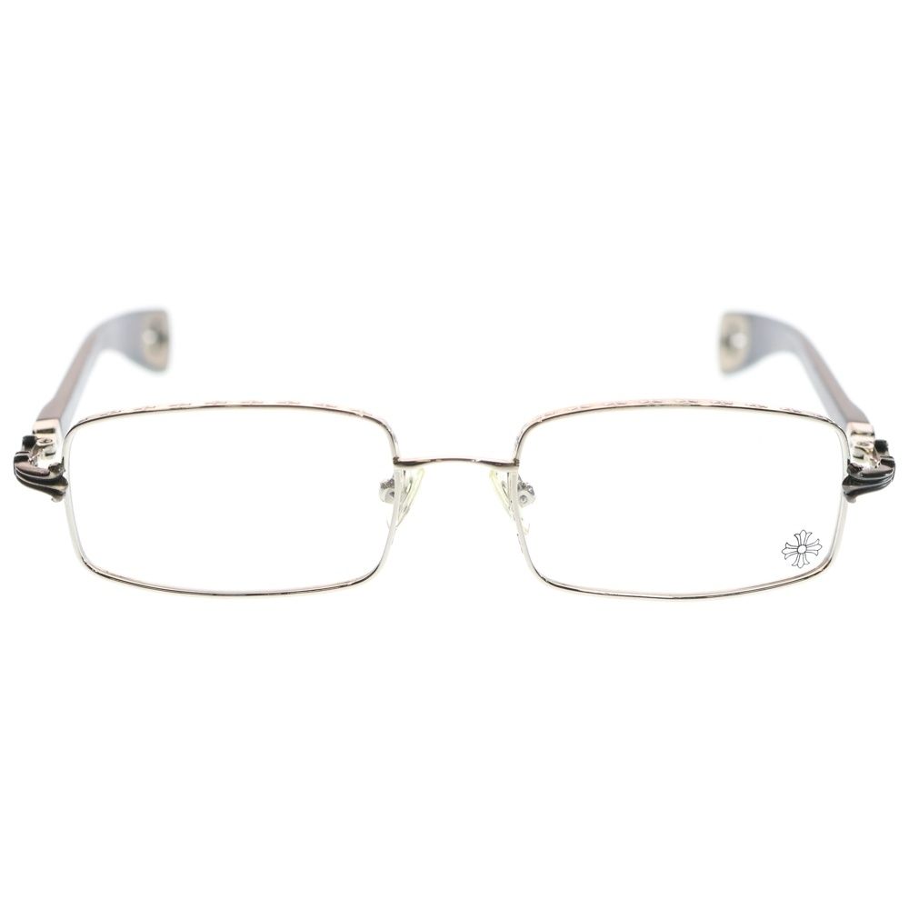 CHROME HEARTS クロムハーツ AXE ANTIQUE SILVER EBONY WOOD CHクロス スクエアフレーム エボ二ウッド 眼鏡 ブラウン シルバー