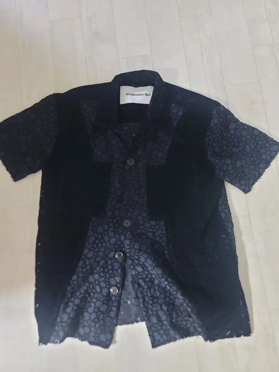 アンダースンベル ハーフ シアー フラワー レース シャツ L