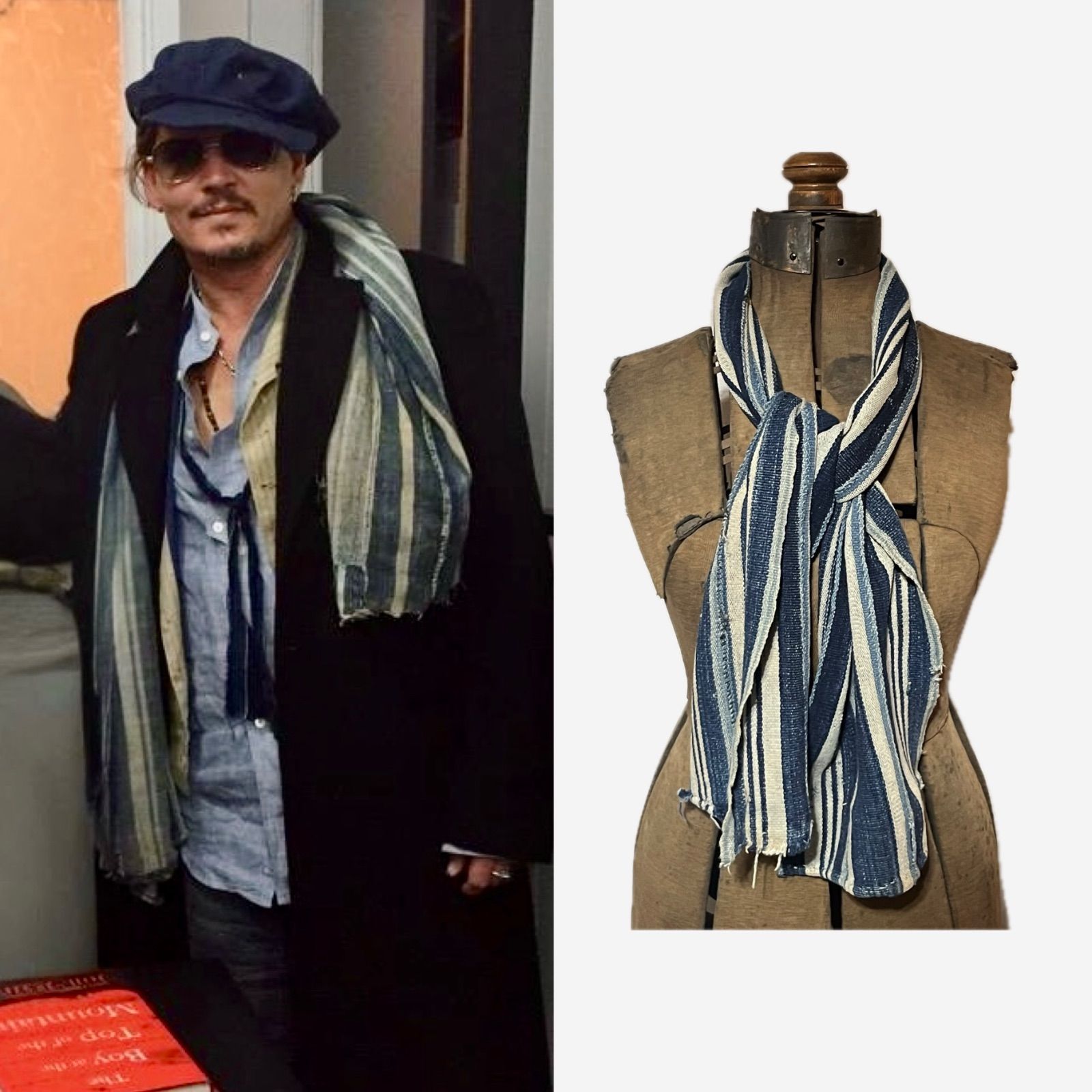 ジョニーデップ着用 ヴィンテージ インディゴ ストール ボロ - メルカリ