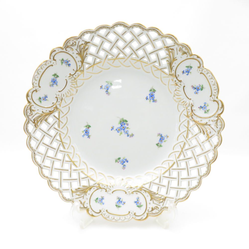 美品 MEISSEN マイセン 散らし小花 メッシュプレート 28cmプレート