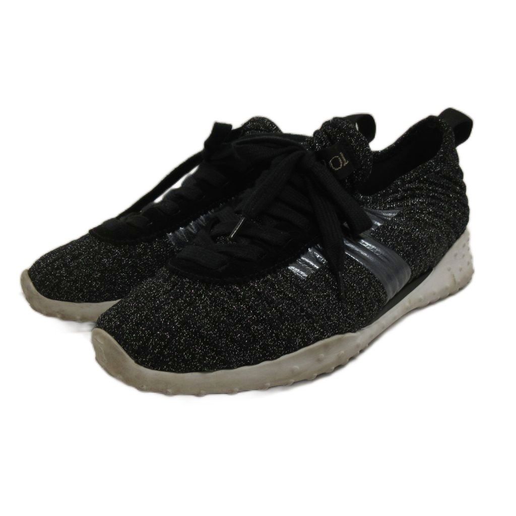 トッズ TOD S スニーカー グリッター 36 5 23 cm 黒 ブラック