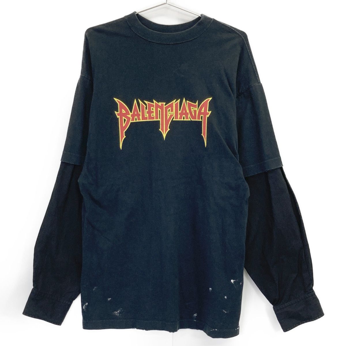 BALENCIAGA バレンシアガ ﾌﾞﾗｯｸ 21年製 698631 ﾒﾀﾙﾛｺﾞ ﾛﾝｸﾞﾘｰﾌﾞTｼｬﾂ L