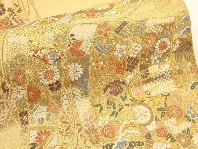 平和屋着物▽六通柄袋帯 唐織 几帳吉祥花文 金糸 正絹 逸品 CABA5782ak