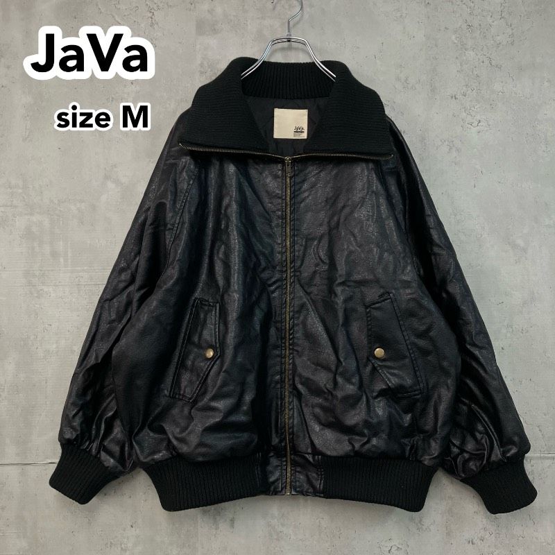 Java ジャバ フェイクレザー ジャケット ブルゾン M 黒 ブラック 合皮 