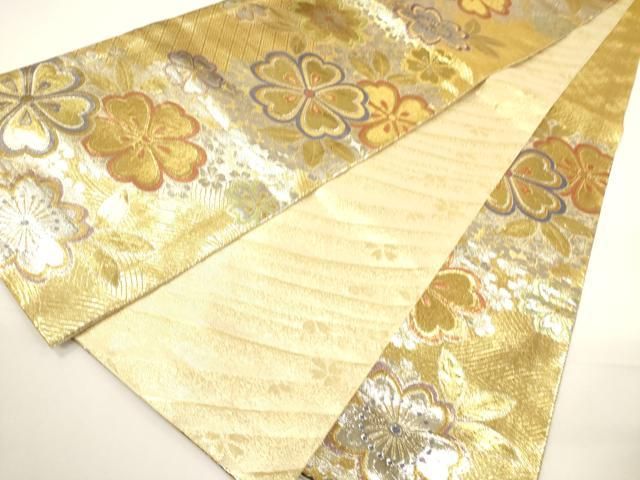 平和屋着物▽佐賀錦 両面 六通柄袋帯 舞桜文 金銀糸 正絹 逸品