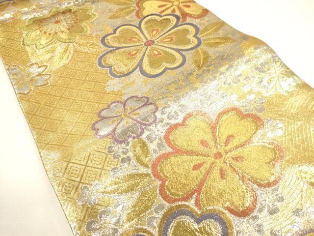 平和屋着物▽佐賀錦 両面 六通柄袋帯 舞桜文 金銀糸 正絹 逸品