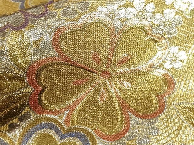 平和屋着物▽佐賀錦 両面 六通柄袋帯 舞桜文 金銀糸 正絹 逸品