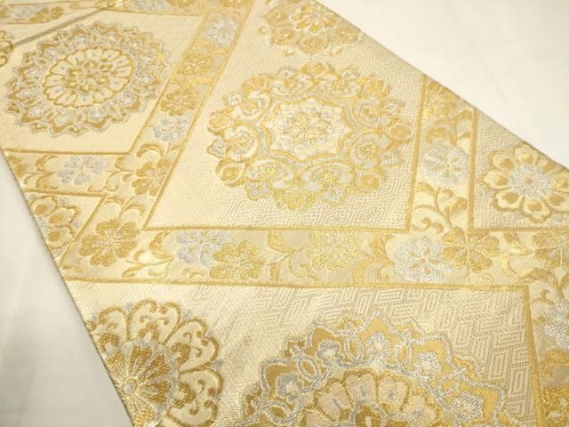 平和屋着物▽佐賀錦 六通柄袋帯 正倉院花文 金銀糸 正絹 逸品