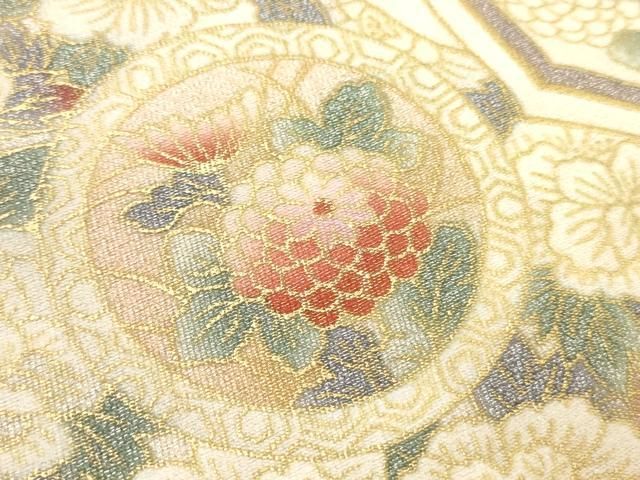 平和屋着物▽太鼓柄袋帯 綴れ 正倉院孔雀花文 金彩 正絹 逸品