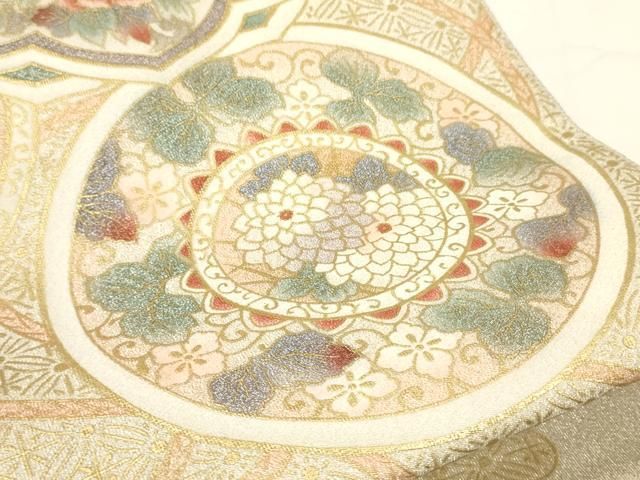 平和屋着物▽太鼓柄袋帯 綴れ 正倉院孔雀花文 金彩 正絹 逸品