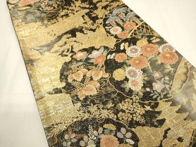 平和屋着物▽六通柄袋帯 御所解琳派雪輪紋 金糸 引箔 正絹 逸品