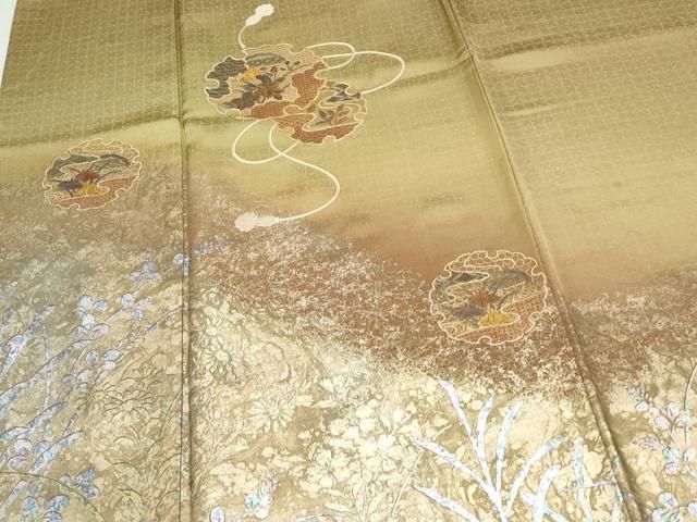 平和屋着物▽中国三大刺繍 スワトウ刺繍 総刺繍 訪問着 雪輪草花文 暈