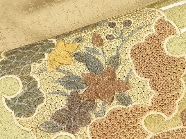 平和屋着物▽中国三大刺繍 スワトウ刺繍 総刺繍 訪問着 雪輪草花文 暈