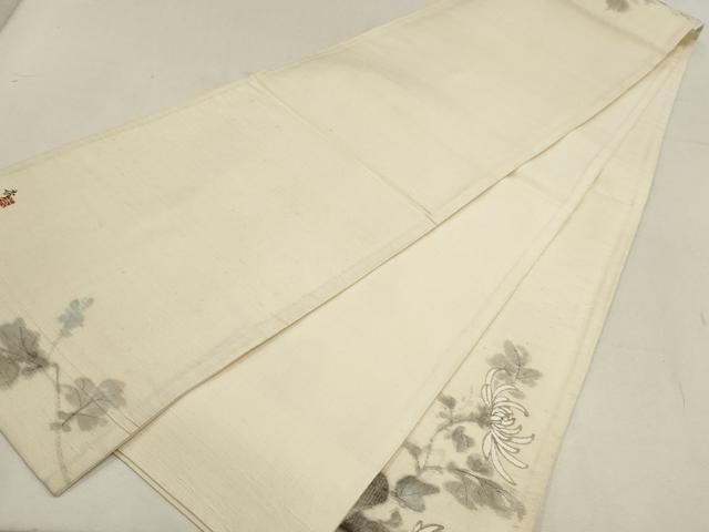 平和屋着物▽太鼓柄袋帯 紬地 作家物 手描き 草花文 正絹 逸品