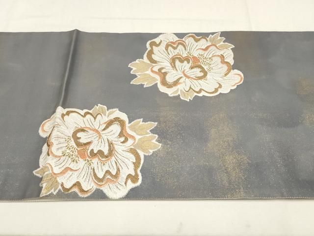 平和屋着物▽六通柄袋帯 王華の香 草花文 金銀糸 正絹 逸品 AABD8248wj