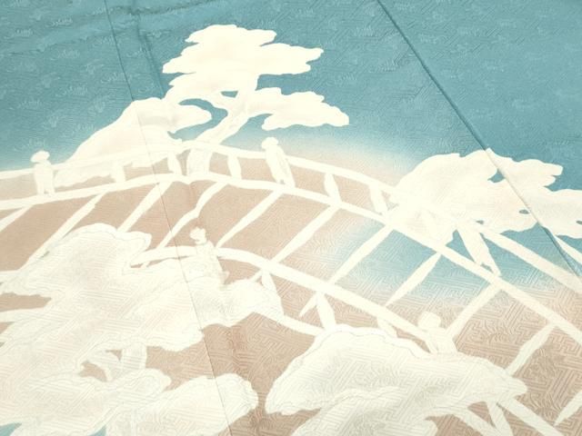 平和屋着物▽訪問着 渡り橋松文 暈し染め 金通し地 正絹 逸品